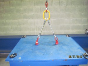 Proof testing of a special designed bridle sling with hoist rings at a required 60° angle.
