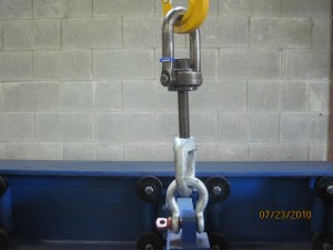 Testing of special designed swivel hoist ring with extra long bolt.